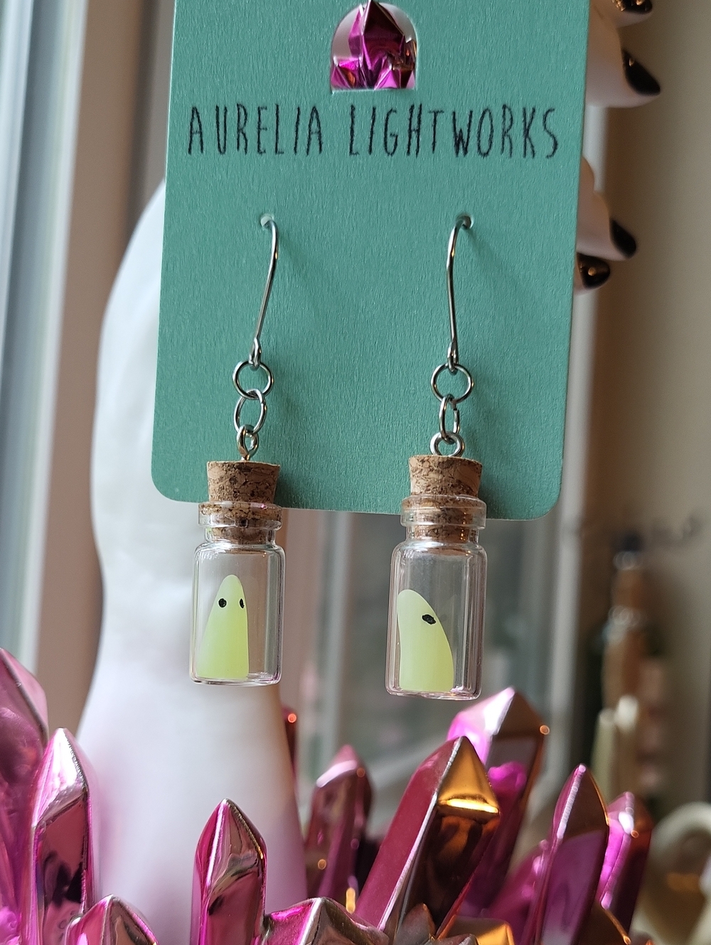 Glowing Ghost Glass Jar Earrings